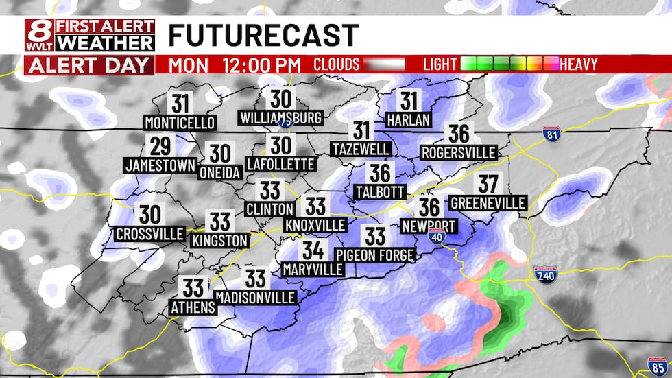 Lluvias de nieve dispersas el lunes