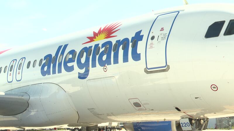A file photo of an Allegiant plane at South Bend International Airport on Aug. 29, 2025.