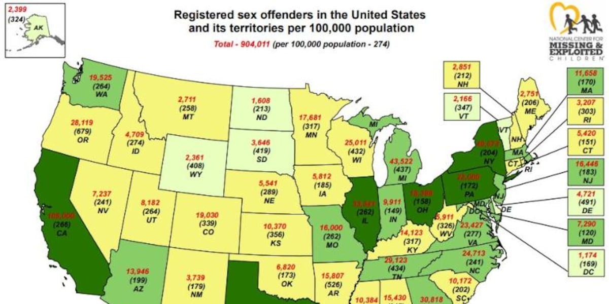 Study: Tennessee among top ten states with most registered sex offenders