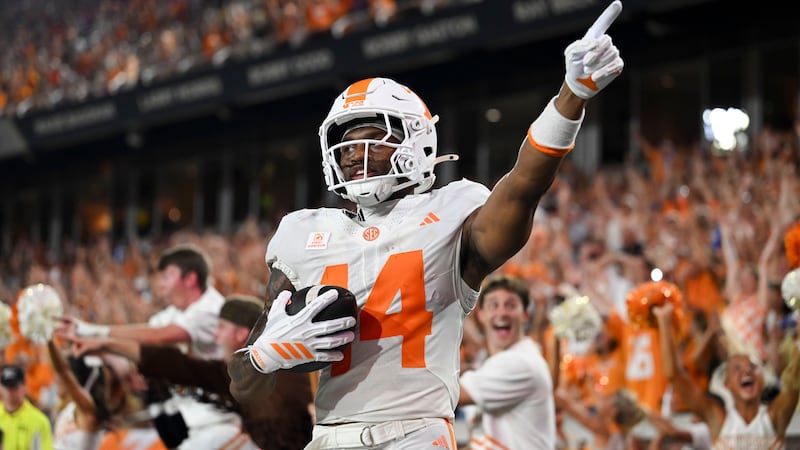 Tennessee wide receiver Braylon Staley (14) celebrates after his touchdown against Georgia...