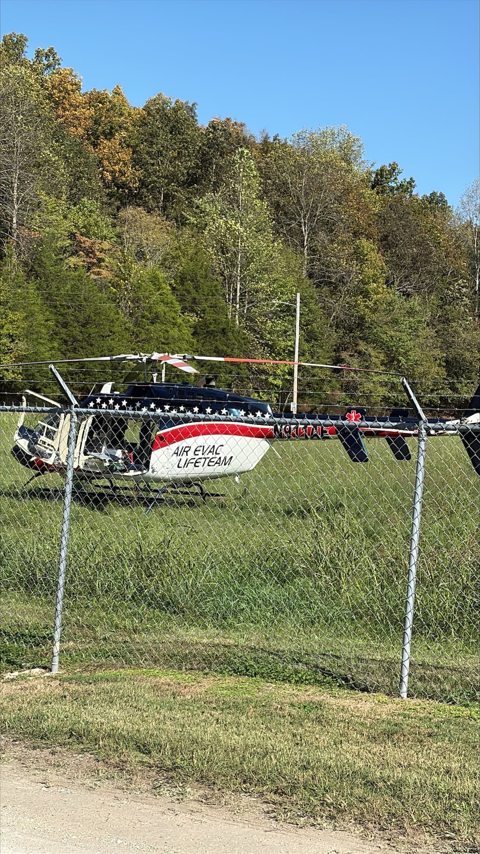 Air Evac Lifeteam Helicopter lands in Hickman County