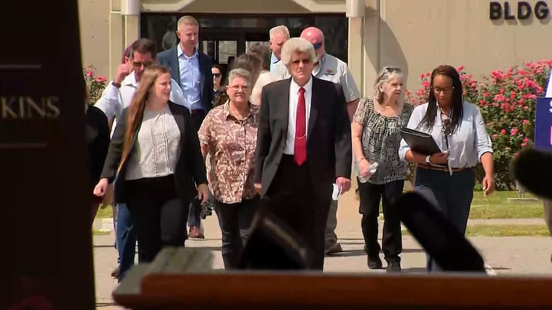 The families of Anthony Darrell Hines' victims leave the detention center following his...