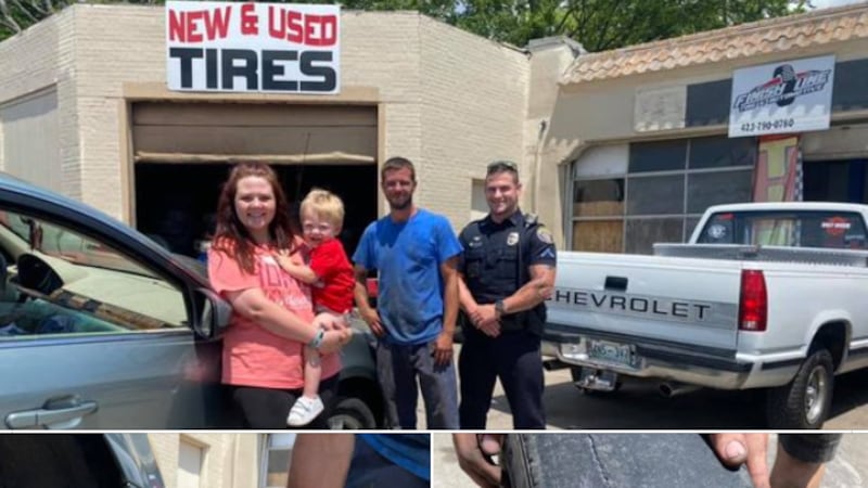 Officer helps woman get free set of tires