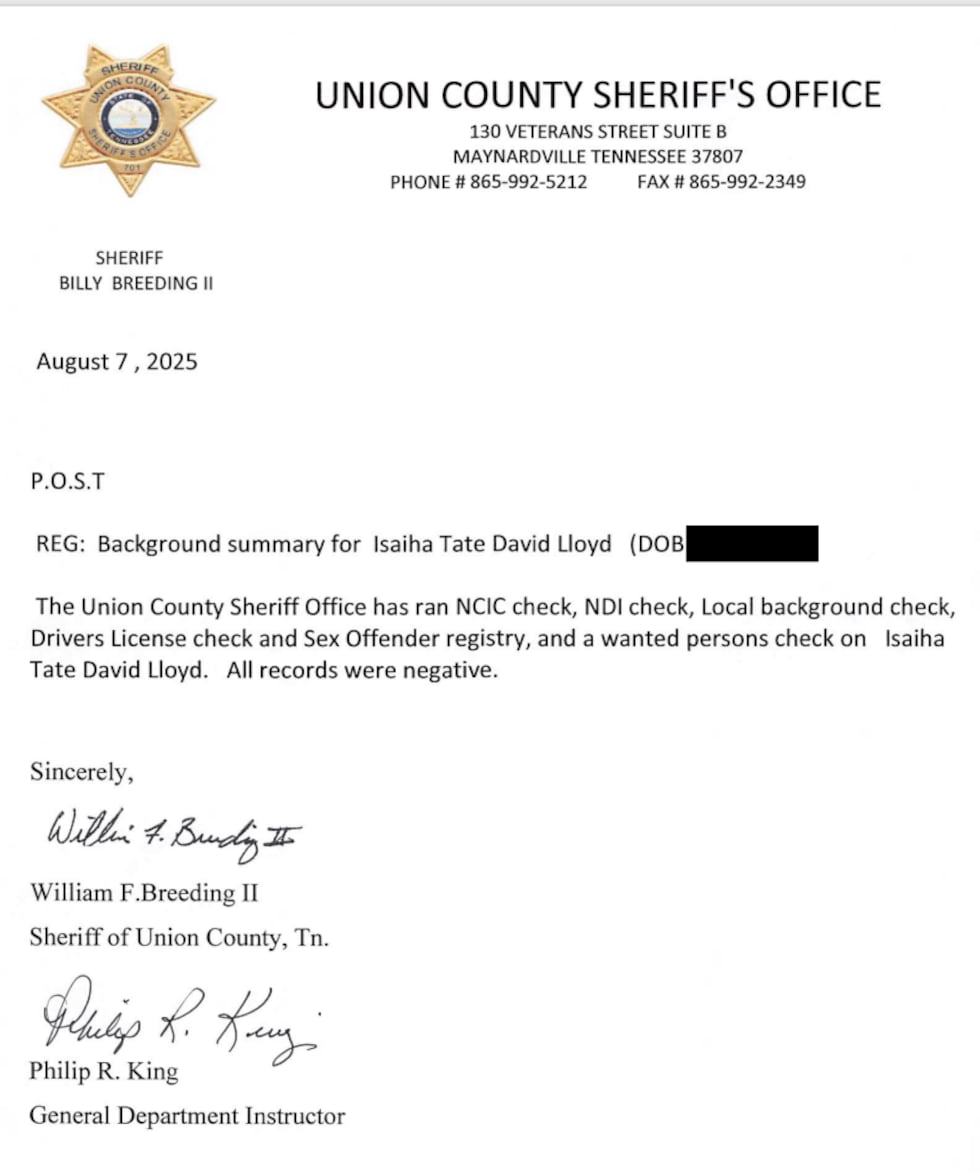 A letter recommending Lloyd's employment