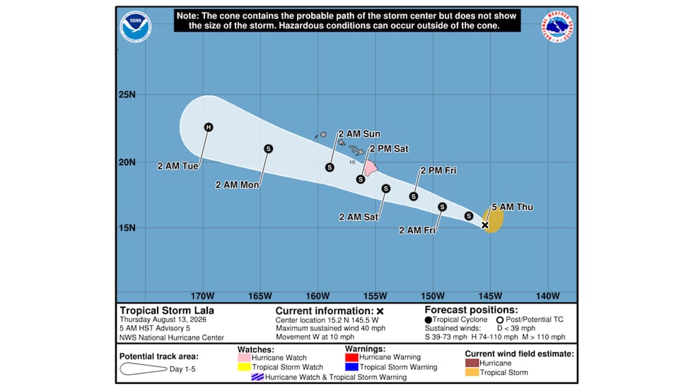 The National Hurricane Center says the storm could bring rain to the Hawaiian Islands starting...