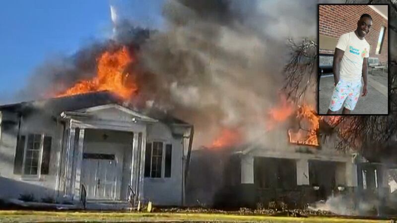 A man was treated for injuries after running into a burning funeral home to locate remains.